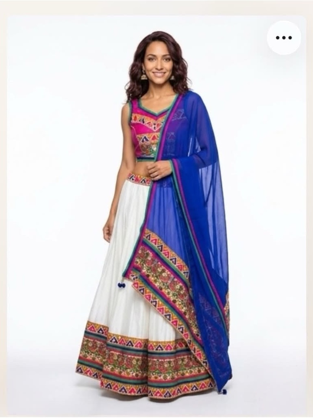 Women's White Skirt with Multicolor Embroidered Hem